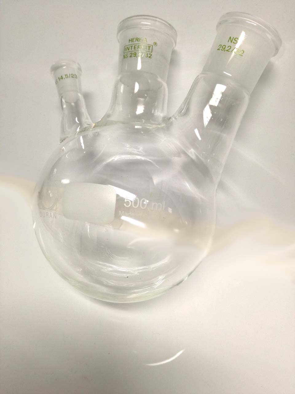 Driehalskolf 500 ml 1 x NS29 2 NS14 rec